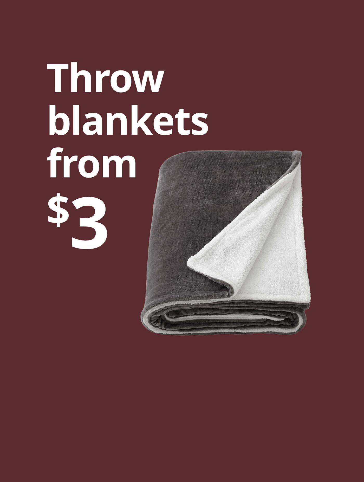 Throw blankets from $3
