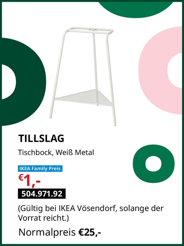 TILLSLAG Tischbock weiß Metall statt € 25,- zum IKEA Family Preis von € 1,-