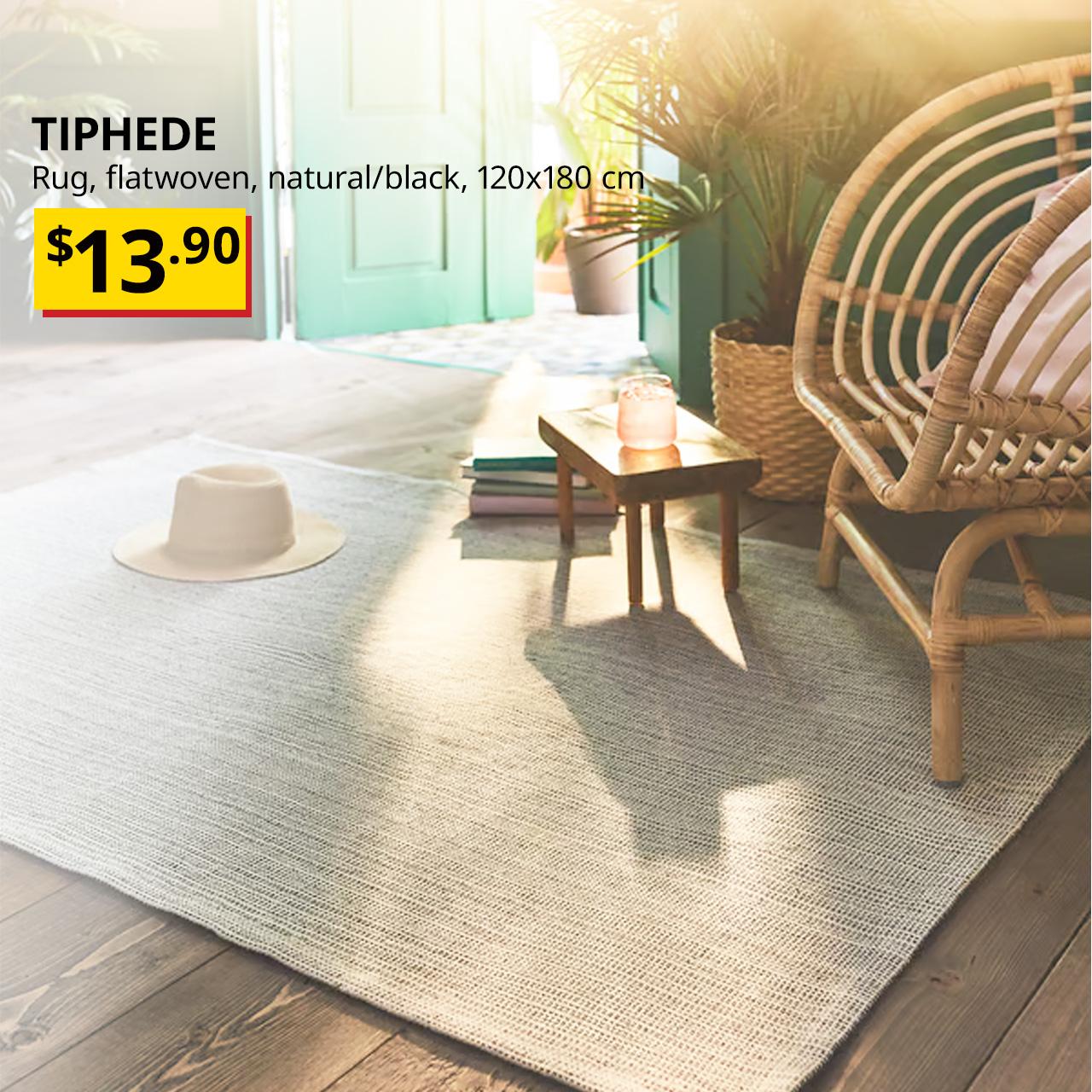 TIPHEDE rug, flatwoven, natural/black, 120x180 cm. $13.90