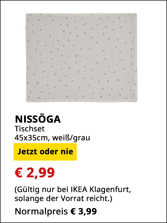 Tischset Nissgöa, 45x35cm, weiß/grau, statt € 3,99 um € 2,99.