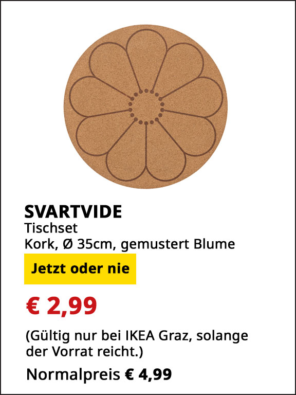 Tischset Svartvide, Kork, rund, Durchmesser 35cm, statt € 4,99 um € 2,99.