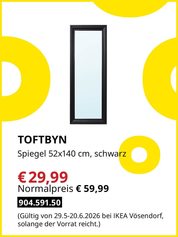 TOFTBYN Spiegel 52x140 cm, schwarz zum Midsommar Sale Preis von € 29,99 statt Normalpreis € 59,99