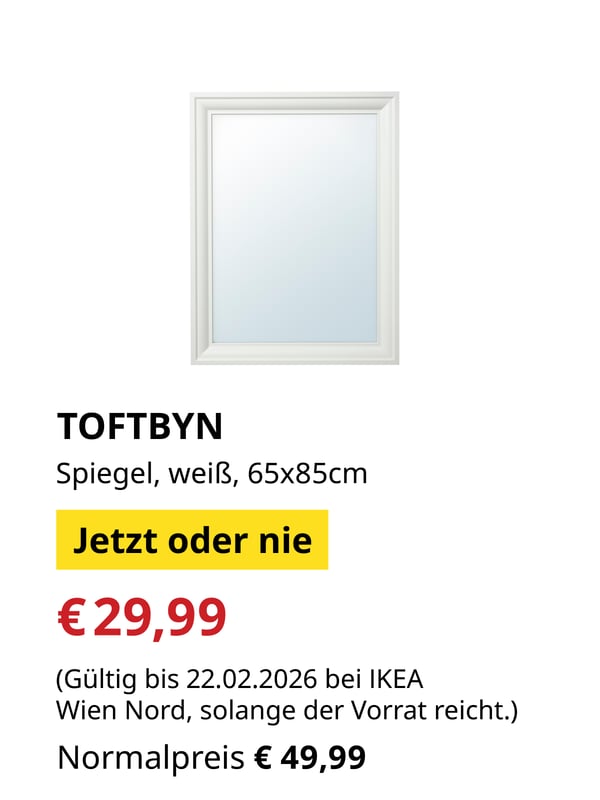 TOFTBYN
Spiegel, weiß, 65x85 cm
€ 29,99 statt € 49,99