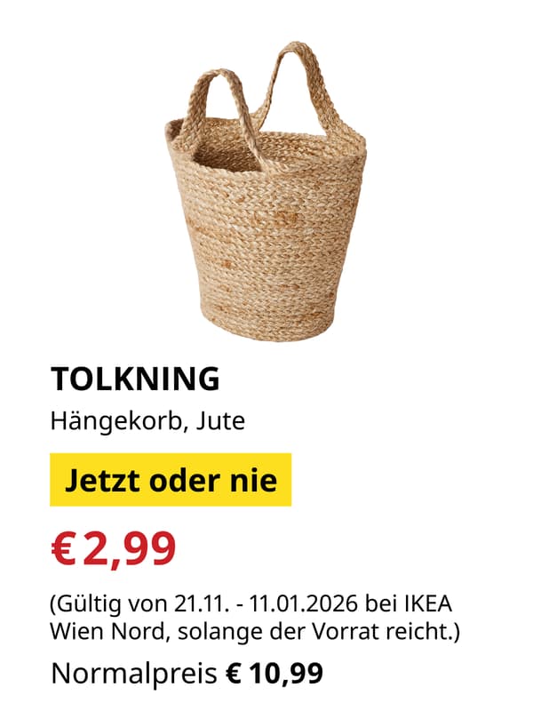 TOLKNING Hängekorb, Jute 
Gültig bis 11.1.2026 oder solange der Vorrat reicht.