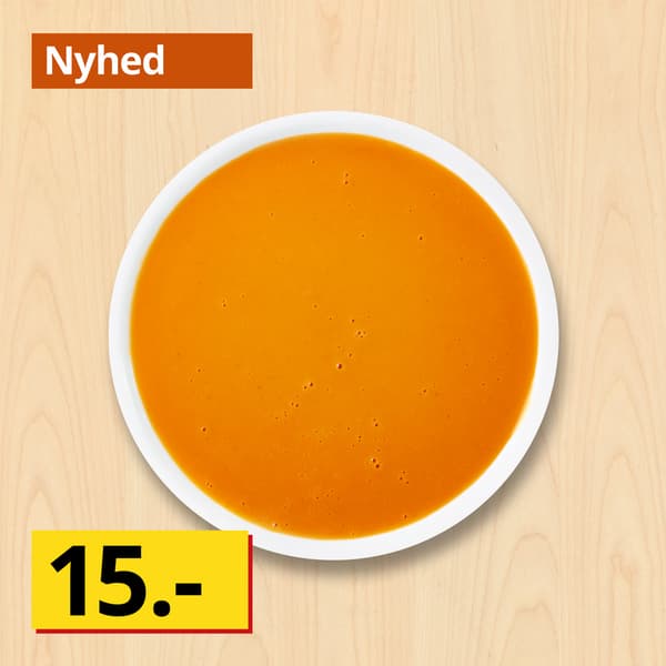 Tomatsuppe

15.-

+ kuvertbrød 5.-