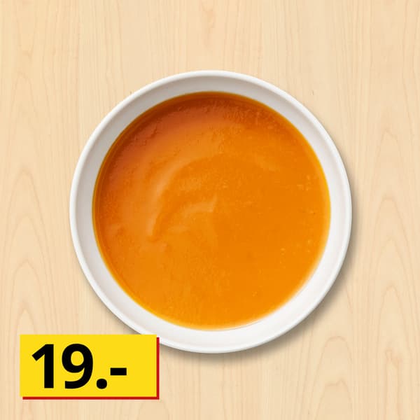 Tomatsuppe 

19.-

Stor portion 35.-

+ kuvertbrød 7.-