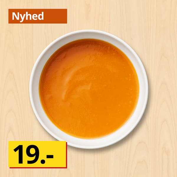 Tomatsuppe 

19.-

Stor portion 35.-

+ kuvertbrød 7.-