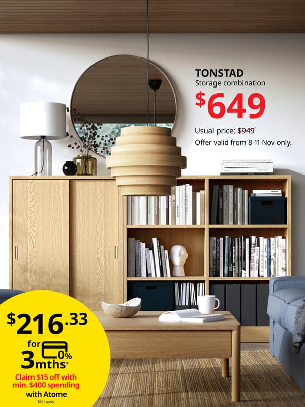 TONSTAD storage combination in the living room with books neatly organised on the shelves.