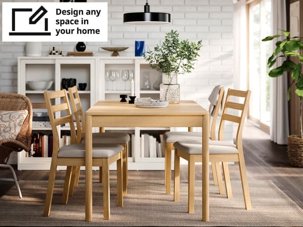 TONSTAD table and 4 chairs 85 cm oak effect/oak effect Fridtuna light beige in dining room