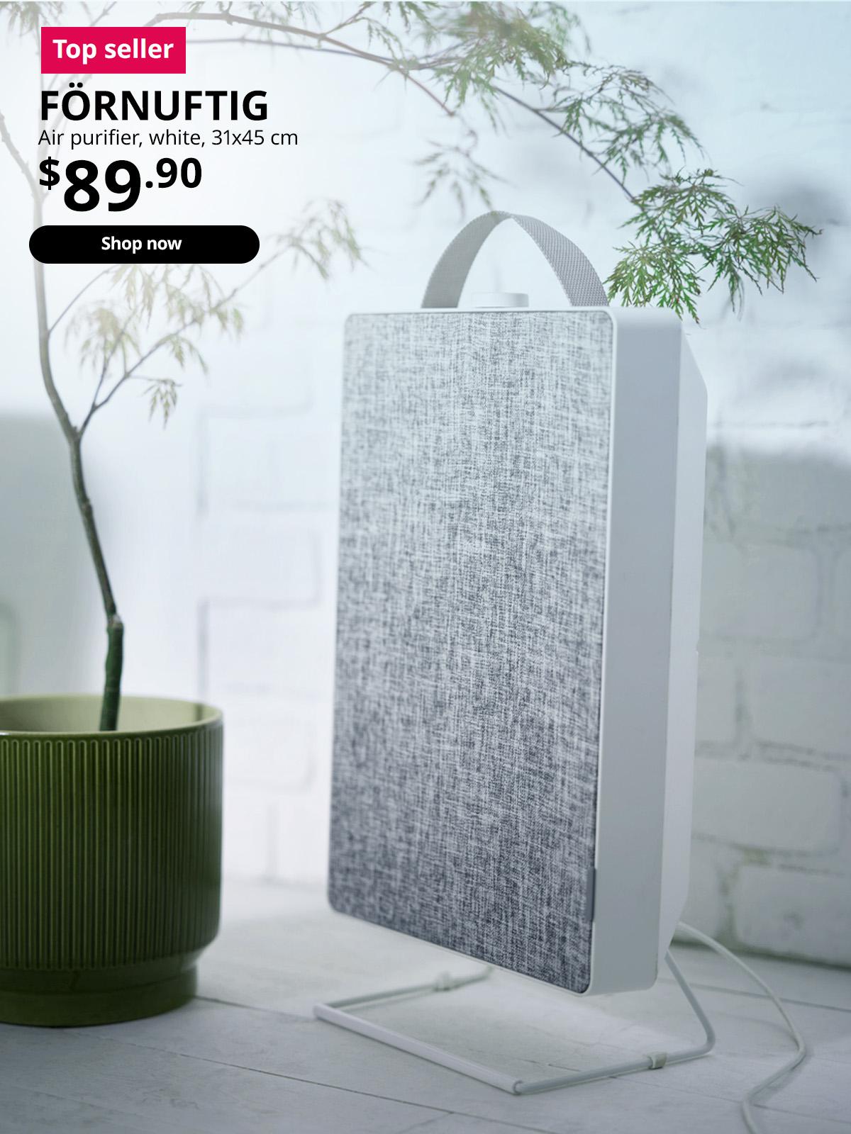 Top seller IKEA product. FÖRNUFTIG air purifier, white, 31x45 cm. Price: $89.90.