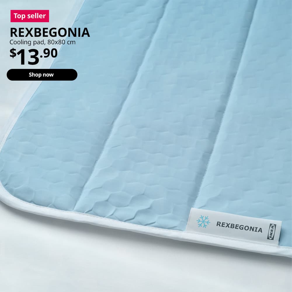 Top seller product in IKEA's cooling range. REXBEGONIA Cooling pad, 80x80 cm. Price: $13.90