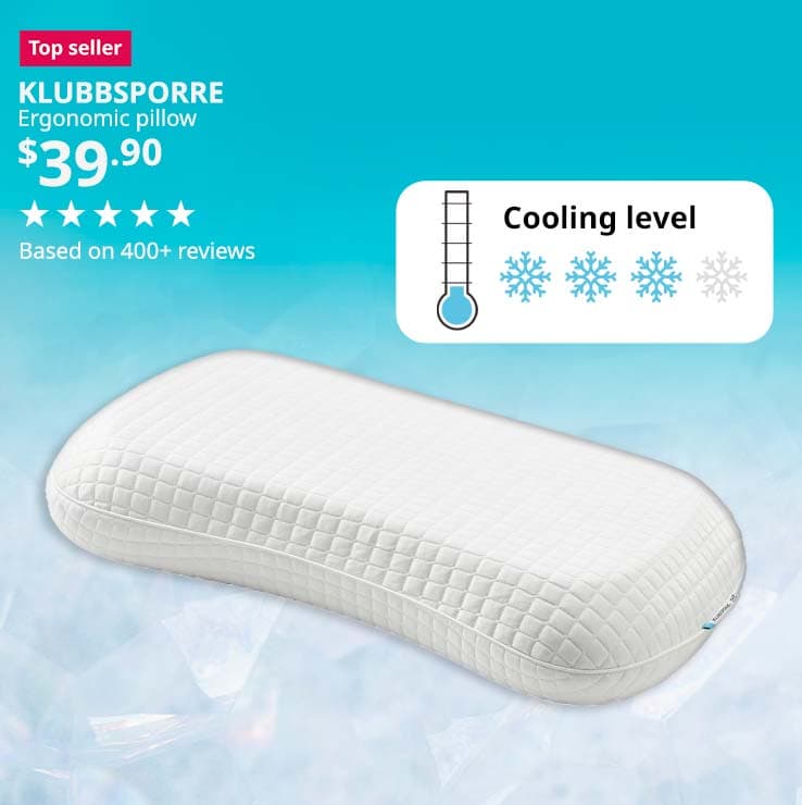 Top seller product. KLUBBSPORRE Ergonomic pillow, side/back sleeper, 41x70 cm. Price: $39.90