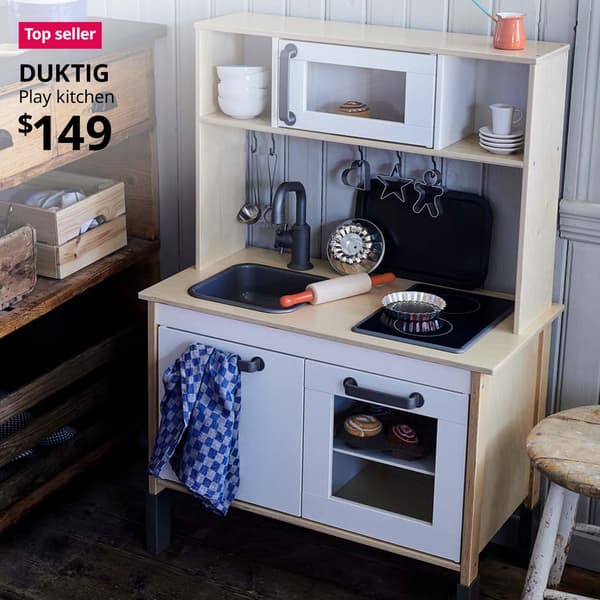 Top seller tag. DUKTIG play kitchen, birch, 72x40x109 cm. $149