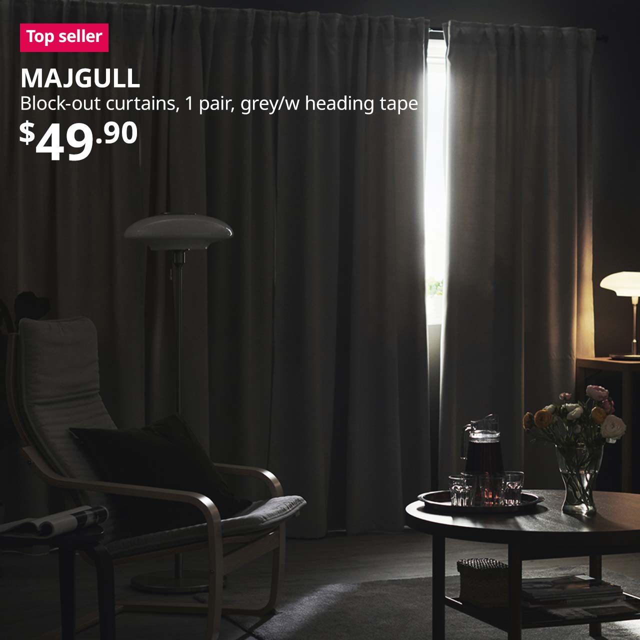 Top seller tag. MAJGULL block-out curtains, 1 pair, $49.90