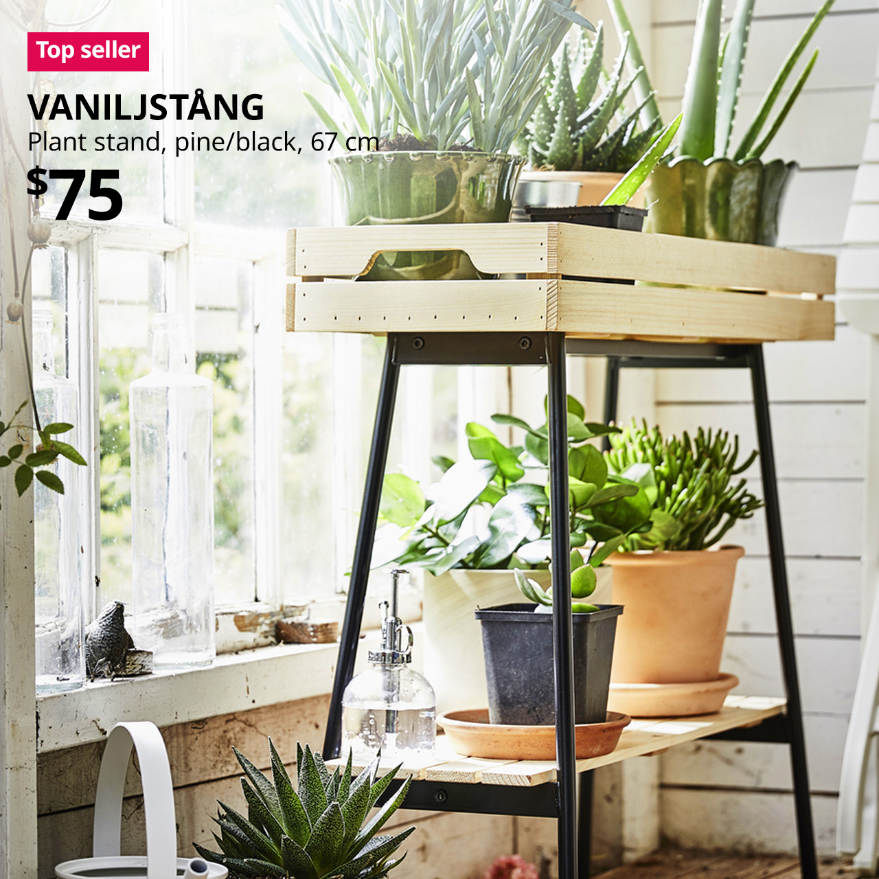 Top seller tag. VANILJSTÅNG Plant stand, pine/black, 67 cm. $75