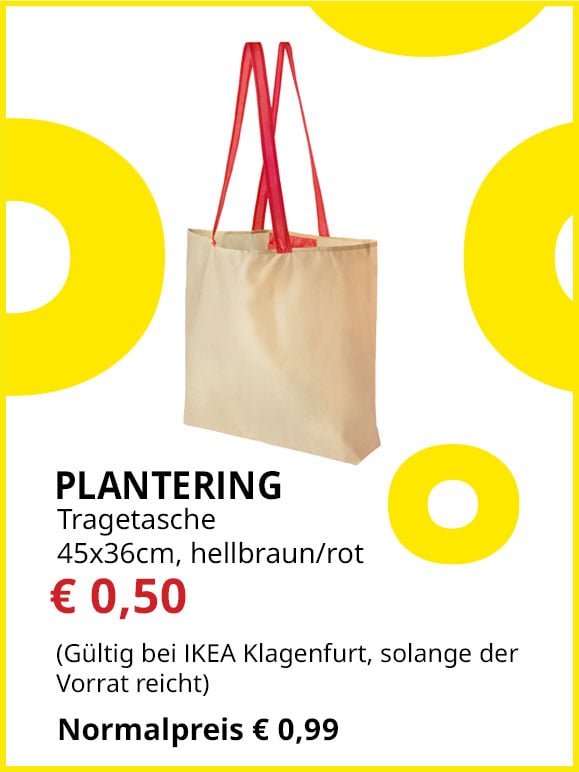 Tragetasche Plantering, 45x36cm, hellbraun/rot, statt € 0,99 um € 0,50.