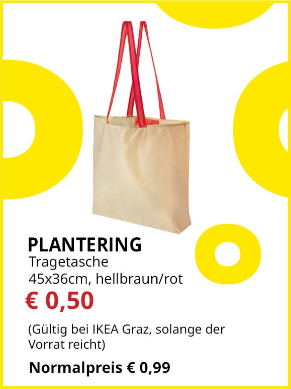 Tragetasche Plantering, 45x36cm, hellbraun/rot, statt € 0,99 um € 0,50.