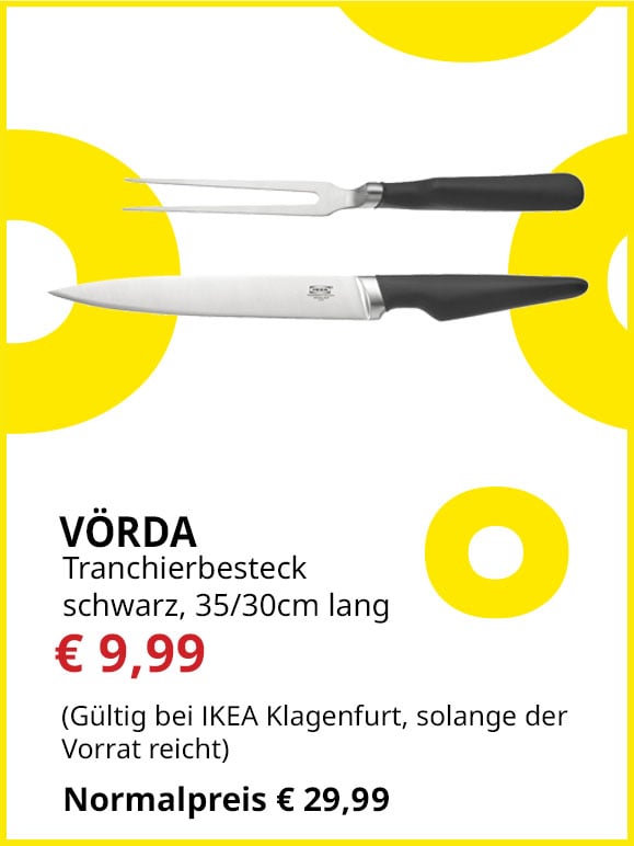 Tranchierbesteck Vörda, schwarz, statt € 29,99 um € 9,99.