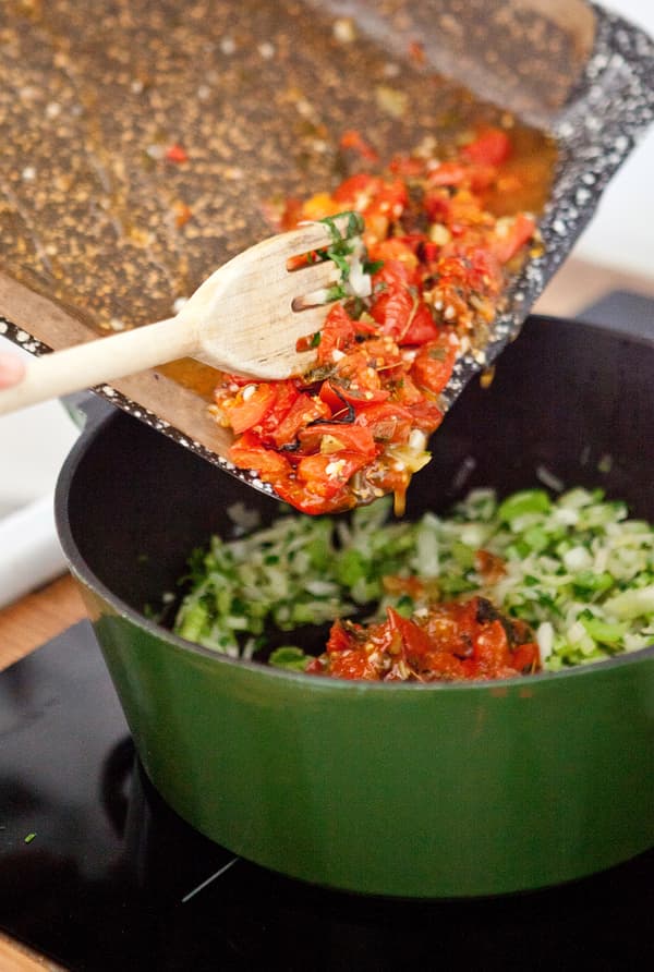 Transfer vegetables to a pan.