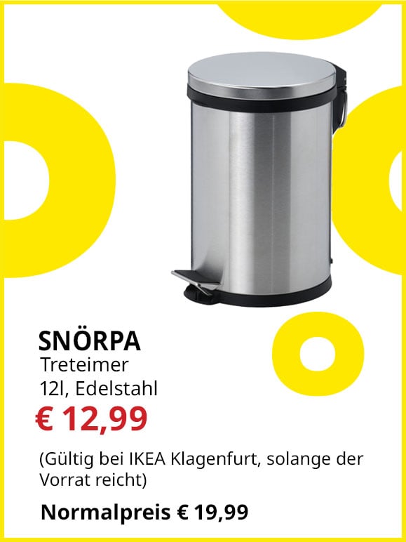 Treteimer Snörpa, 12l, Edelstahl, statt € 19,99 um € 12,99.