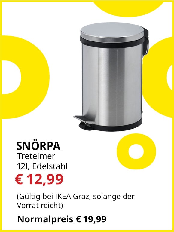 Treteimer Snörpa, 12l, Edelstahl, statt € 19,99 um € 12,99.