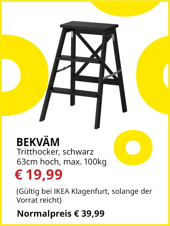 Tritthocker Bekväm, 63cm hoch, max. 100 kg, schwarz, statt € 39,99 um € 19,99.