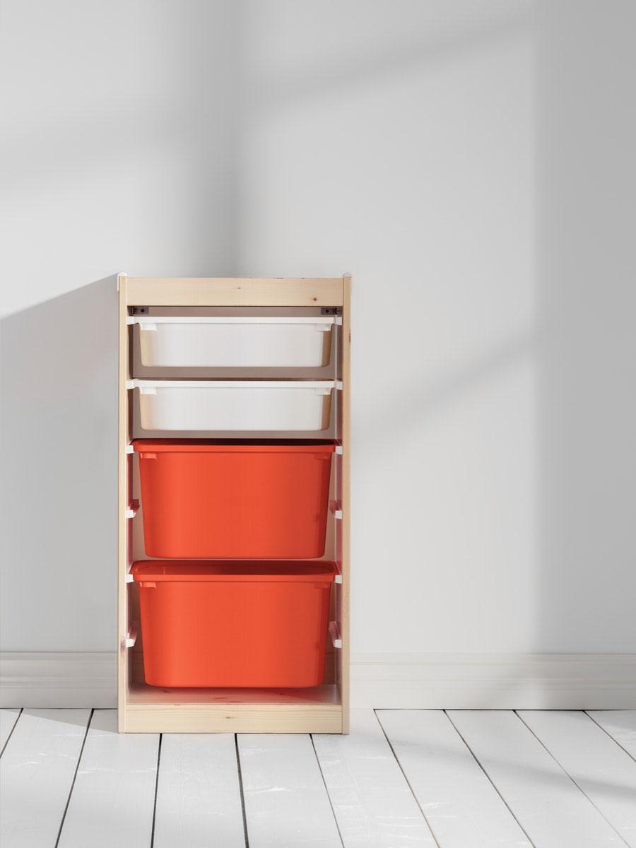 Trofast storage combination with two large orange boxes and two small white boxes