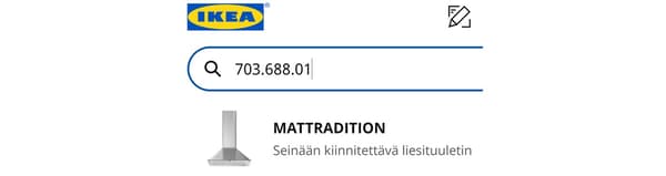 Tuotehaku tuotenumerolla tai tuotteen nimellä