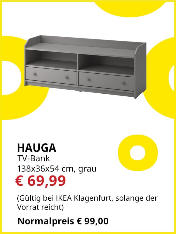Tv-Bank Hauga, 138x36x54 cm, grau, statt €99 um €69,99.