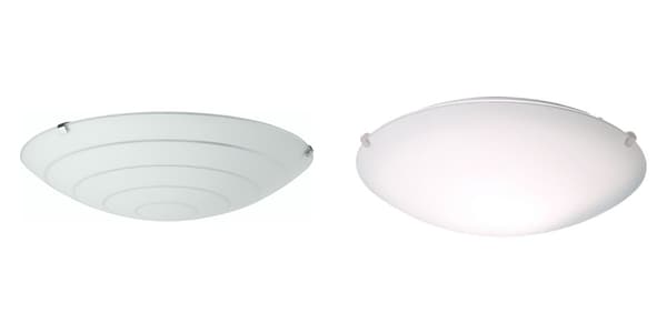 Two different glass ceiling lamps against a white background.