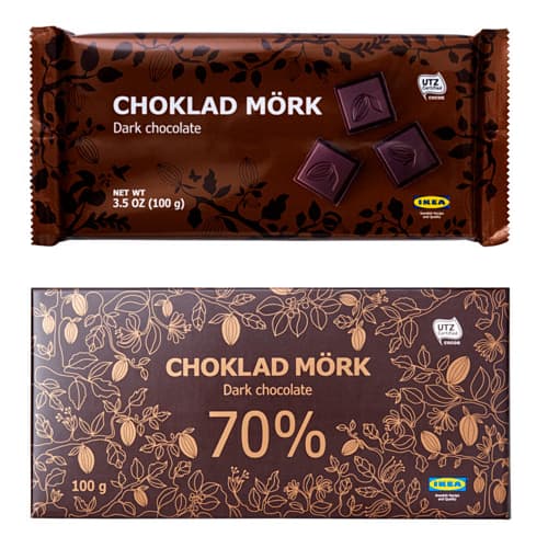 Two different IKEA chocolate bars in front of a white background.