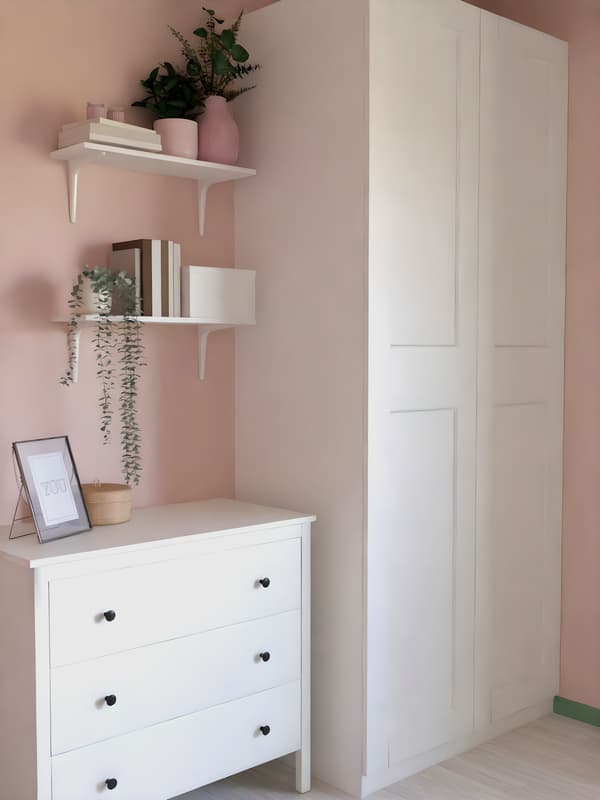Two-door wardrobe and three-drawer chest of drawers in white