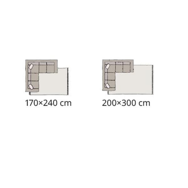 Two floor plans of a living room are shown, each with a rug of a different size.