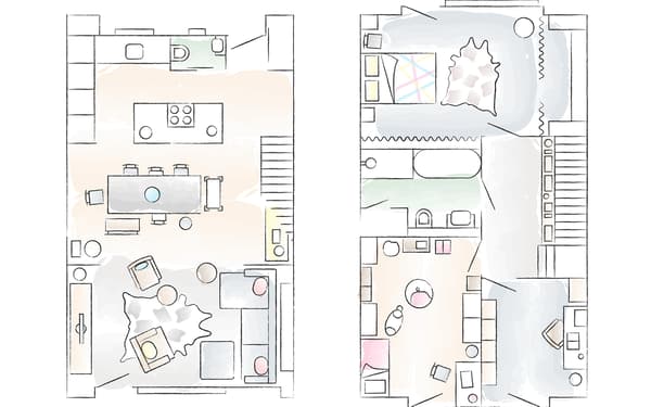Two floorplan sketches of Jerzy and Anna’s home.