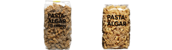 Two packages of PASTAÄLGAR elk shaped pasta against a white background.