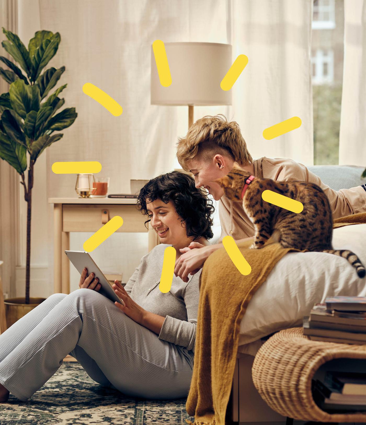 Two people online shopping.