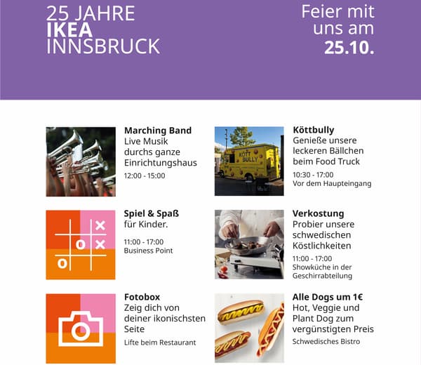 Übersicht der Aktion zur 25 Jahr Feier Ikea Innsbruck.