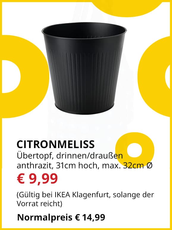 Übertopf Citronmeliss, innen/außen, 31cm hoch , max. Durchmesser Topf 32cm, statt € 14,99 um € 9,99.