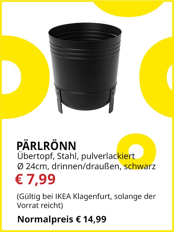 Übertopf für drinnen und draußen Pärlönn, Durchmesser 24cm, schwarz, statt € 14,99 um € 7,99.