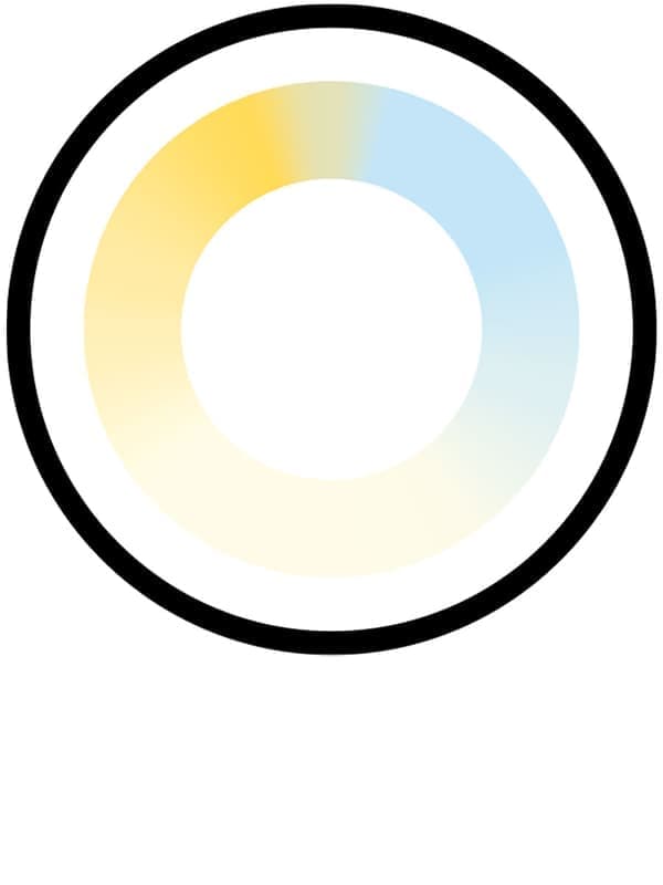 Um círculo com uma cor de espectro branco que representa a temperatura de luz de uma lâmpada