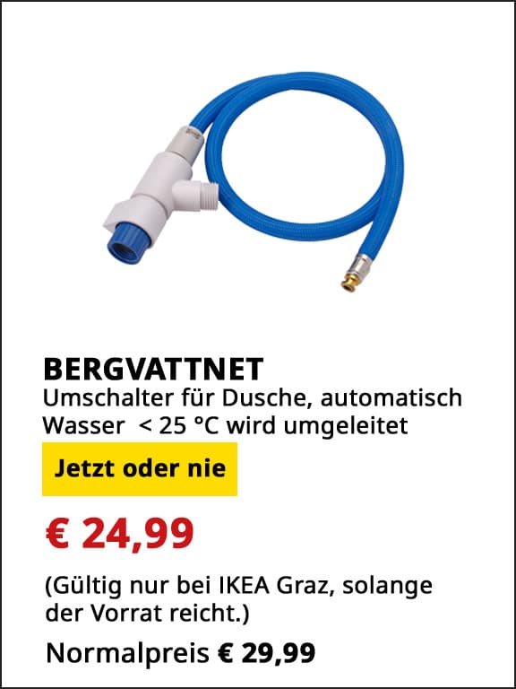 Umschalter für Dusche Bergvattnet, automatisch, Wasser unter 25 Grad wird automatisch umgeleitet, statt  € 29,99 um € 24,99.