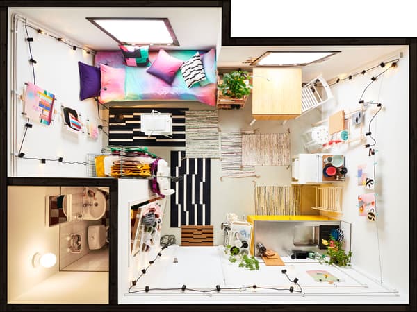 Un apartamento pequeno completamente amoblado (vista aérea).