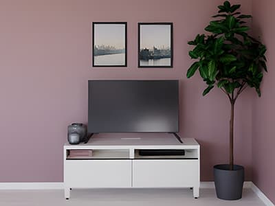 Un banc TV moderne parfait pour les petits espaces avec deux tiroirs vous permettant de ranger facilement les télécommandes, les manettes de jeux et tout autres accessoires pour la TV.