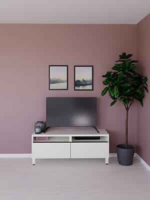 Un banc TV moderne parfait pour les petits espaces avec deux tiroirs vous permettant de ranger facilement les télécommandes, les manettes de jeux et tout autres accessoires pour la TV.