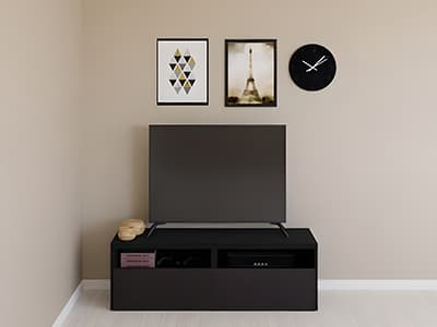 Un banc TV moderne parfait pour les petits espaces qui vous permet d'organiser vos affaires et de dissimuler vos câbles avec des portes LAPPVIKEN.
