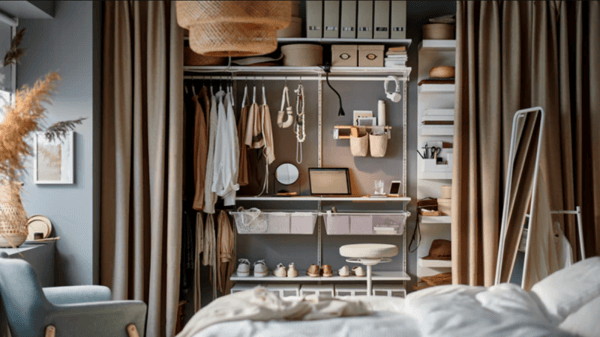 Un clóset con organizadores.