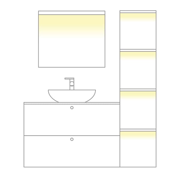Un croquis de salle de bain avec des baguettes lumineuses