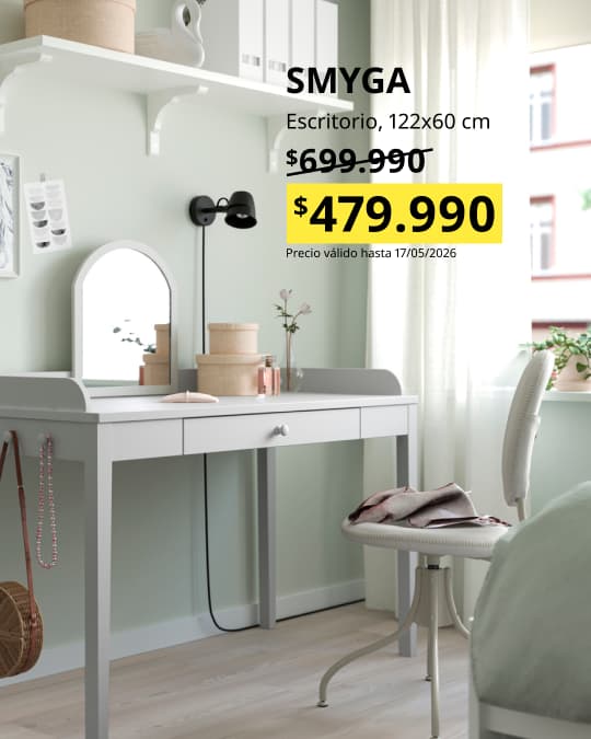 Un escritorio para niños SMYGA con su precio promocional de $479.990 hasta el 10 de mayo.