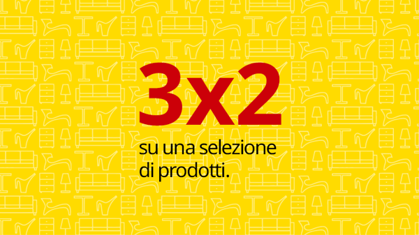 Un immagine con pittogrammi di prodotti IKEA sullo sfondo giallo e in primo piano la scritta 