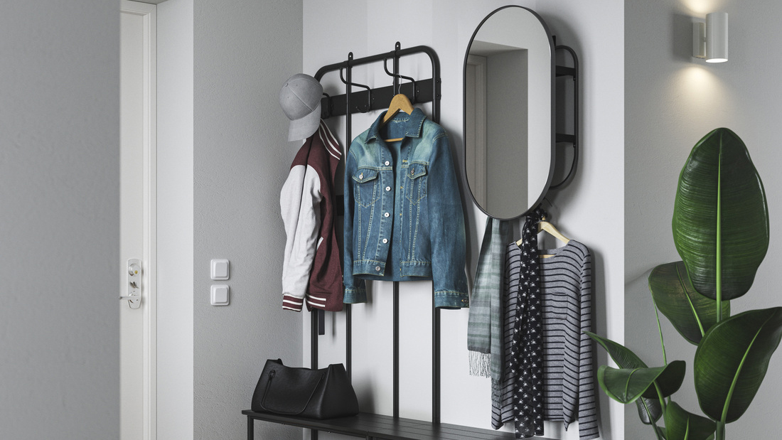 Un mueble de entrada NIPÅSEN negro/gris